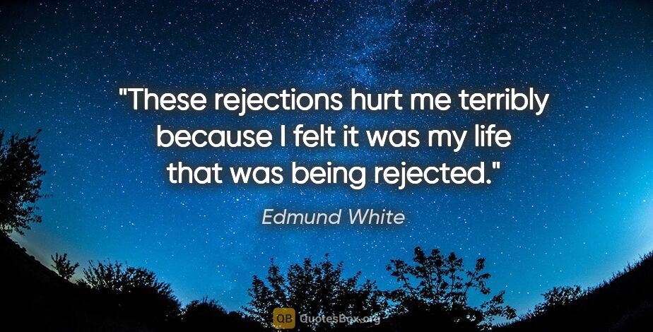 Edmund White quote: "These rejections hurt me terribly because I felt it was my..."