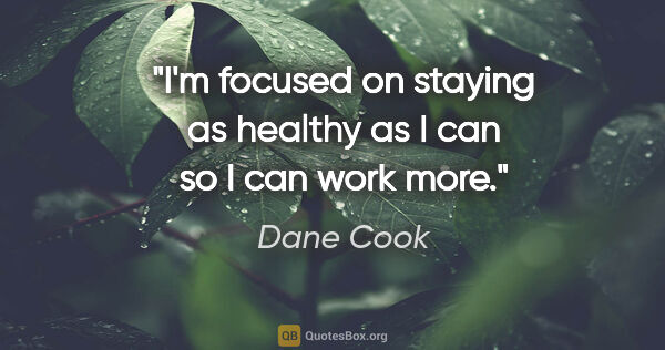 Dane Cook quote: "I'm focused on staying as healthy as I can so I can work more."
