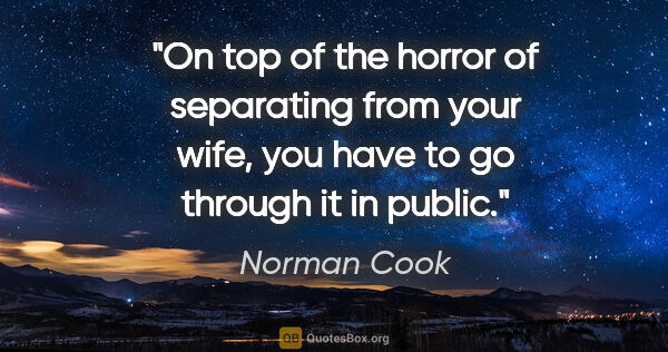 Norman Cook quote: "On top of the horror of separating from your wife, you have to..."