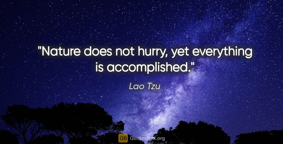 Lao Tzu quote: "Nature does not hurry, yet everything is accomplished."