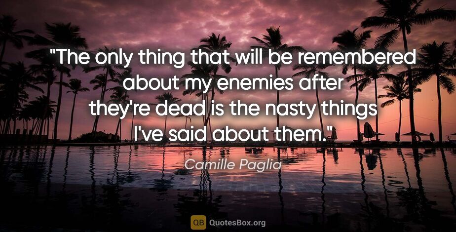 Camille Paglia quote: "The only thing that will be remembered about my enemies after..."