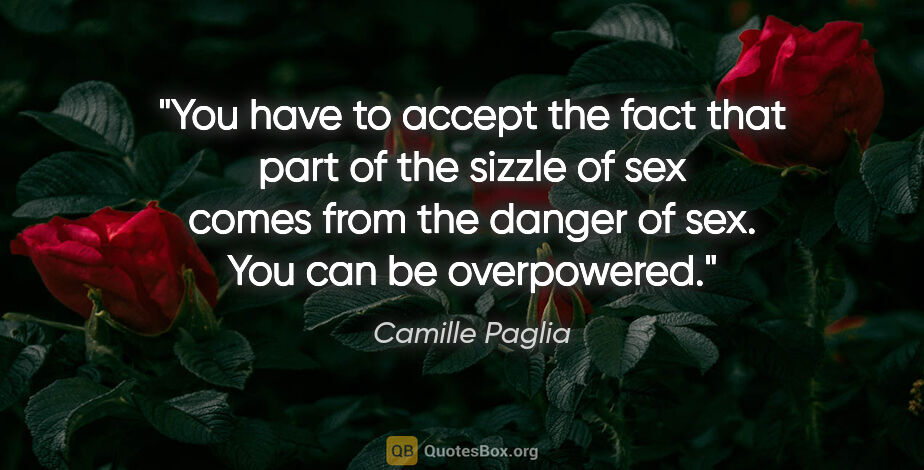 Camille Paglia quote: "You have to accept the fact that part of the sizzle of sex..."