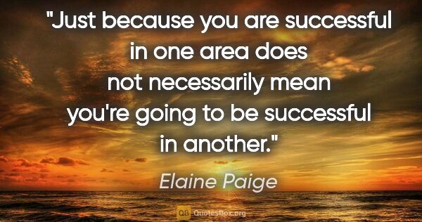 Elaine Paige quote: "Just because you are successful in one area does not..."