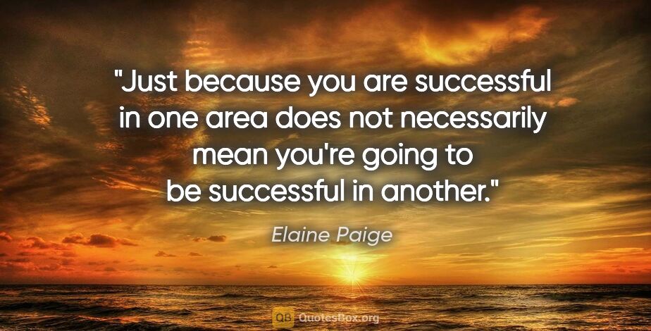 Elaine Paige quote: "Just because you are successful in one area does not..."