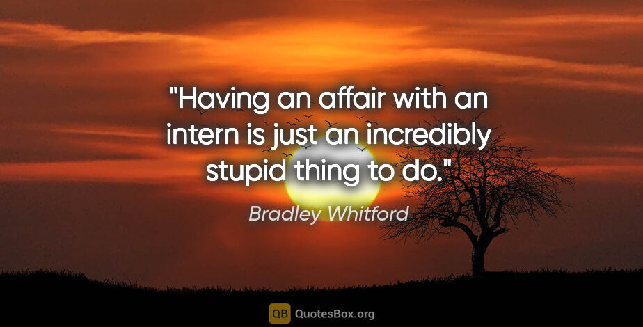Bradley Whitford quote: "Having an affair with an intern is just an incredibly stupid..."