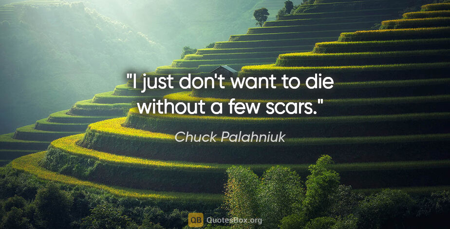 Chuck Palahniuk quote: "I just don't want to die without a few scars."