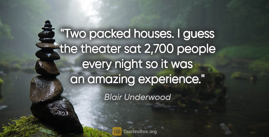 Blair Underwood quote: "Two packed houses. I guess the theater sat 2,700 people every..."