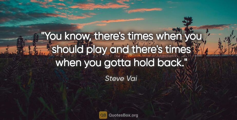 Steve Vai quote: "You know, there's times when you should play and there's times..."