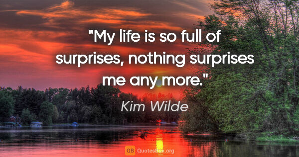 Kim Wilde quote: "My life is so full of surprises, nothing surprises me any more."