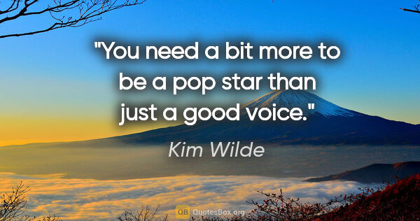 Kim Wilde quote: "You need a bit more to be a pop star than just a good voice."