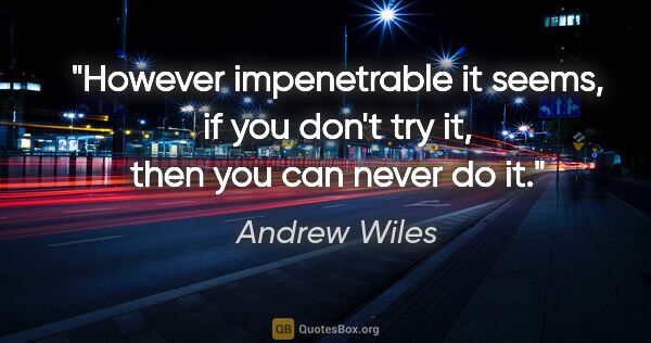 Andrew Wiles quote: "However impenetrable it seems, if you don't try it, then you..."