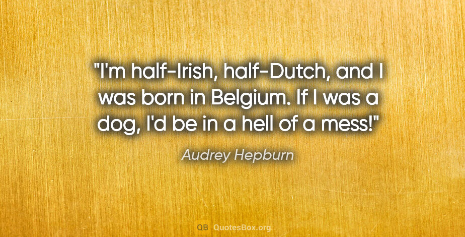 Audrey Hepburn quote: "I'm half-Irish, half-Dutch, and I was born in Belgium. If I..."