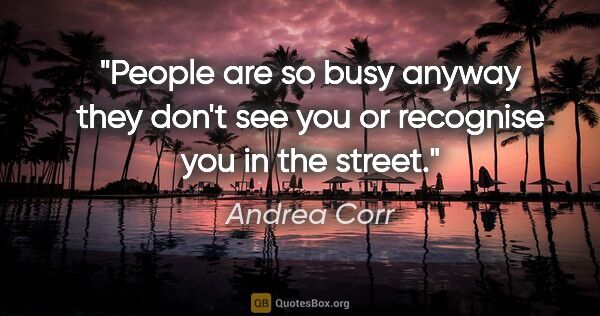 Andrea Corr quote: "People are so busy anyway they don't see you or recognise you..."