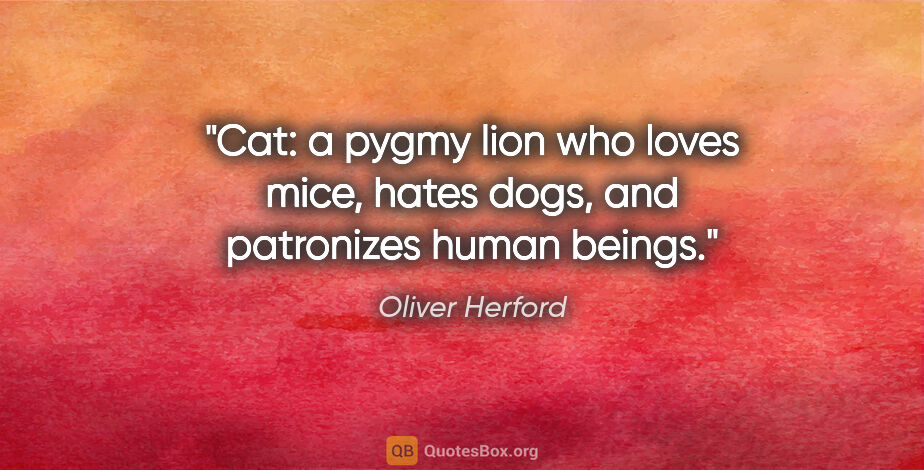 Oliver Herford quote: "Cat: a pygmy lion who loves mice, hates dogs, and patronizes..."