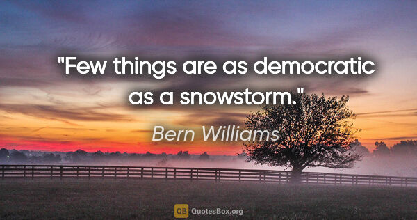 Bern Williams quote: "Few things are as democratic as a snowstorm."