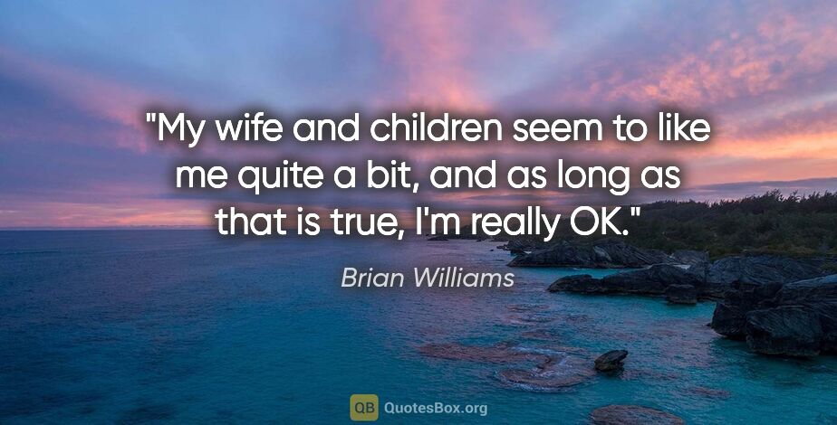 Brian Williams quote: "My wife and children seem to like me quite a bit, and as long..."
