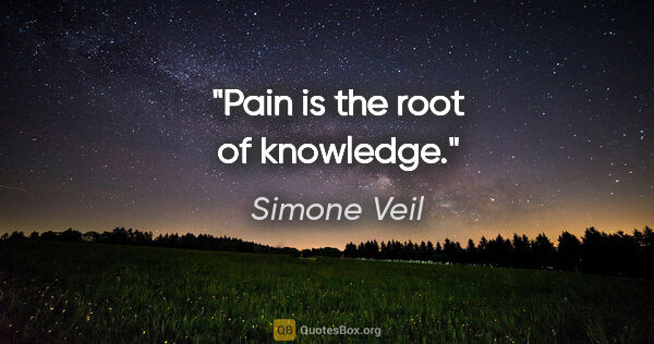 Simone Veil quote: "Pain is the root of knowledge."