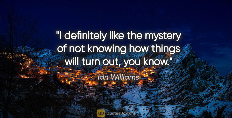 Ian Williams quote: "I definitely like the mystery of not knowing how things will..."