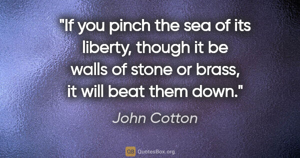 John Cotton quote: "If you pinch the sea of its liberty, though it be walls of..."