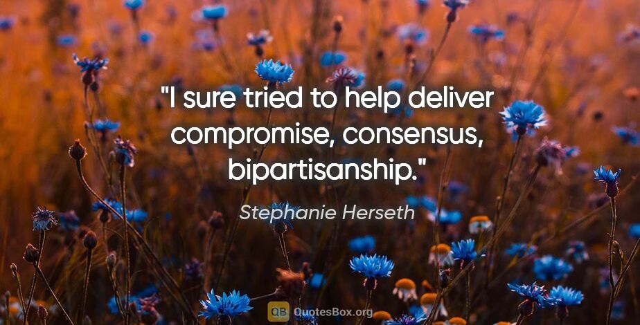 Stephanie Herseth quote: "I sure tried to help deliver compromise, consensus,..."