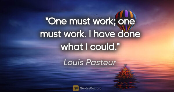 Louis Pasteur quote: "One must work; one must work. I have done what I could."