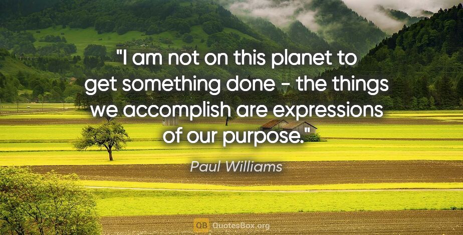 Paul Williams quote: "I am not on this planet to get something done - the things we..."