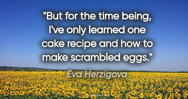 Eva Herzigova quote: "But for the time being, I've only learned one cake recipe and..."