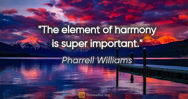Pharrell Williams quote: "The element of harmony is super important."