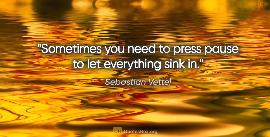 Sebastian Vettel quote: "Sometimes you need to press pause to let everything sink in."