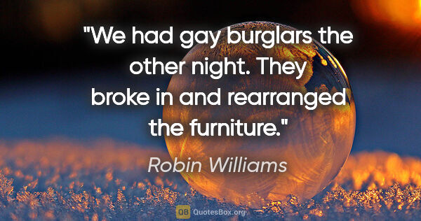 Robin Williams quote: "We had gay burglars the other night. They broke in and..."