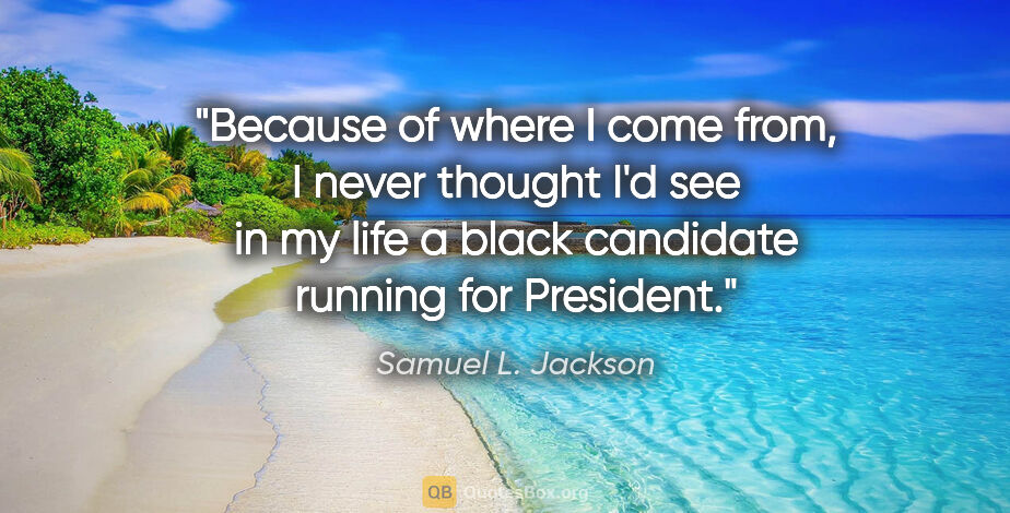 Samuel L. Jackson quote: "Because of where I come from, I never thought I'd see in my..."