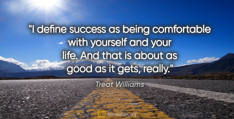 Treat Williams quote: "I define success as being comfortable with yourself and your..."
