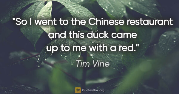 Tim Vine quote: "So I went to the Chinese restaurant and this duck came up to..."