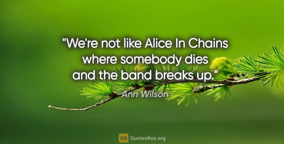 Ann Wilson quote: "We're not like Alice In Chains where somebody dies and the..."