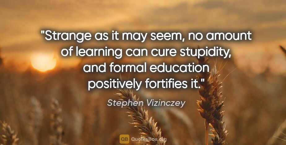 Stephen Vizinczey quote: "Strange as it may seem, no amount of learning can cure..."