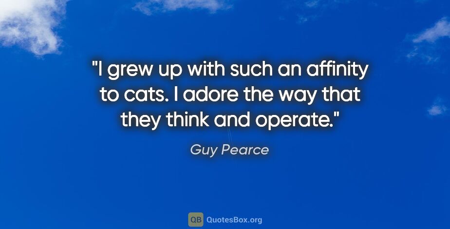 Guy Pearce quote: "I grew up with such an affinity to cats. I adore the way that..."