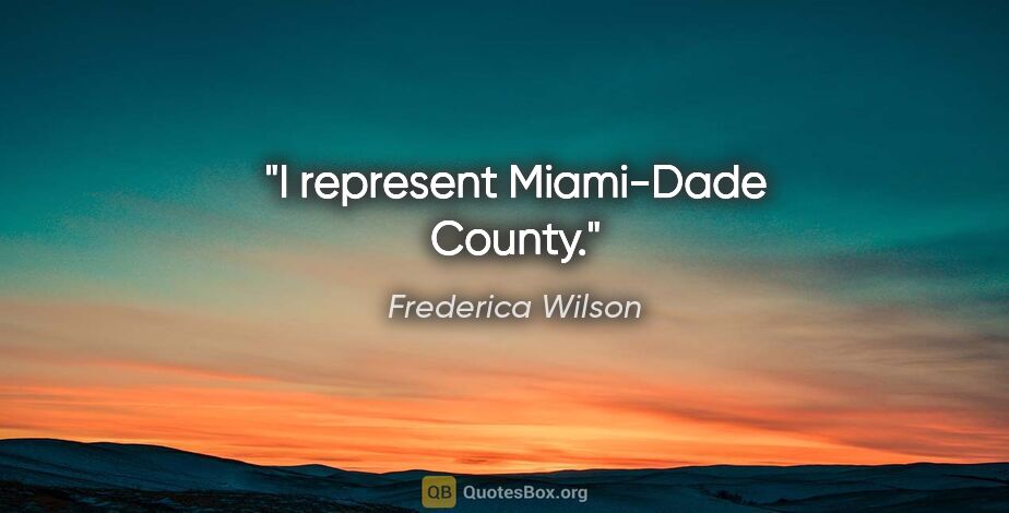Frederica Wilson quote: "I represent Miami-Dade County."