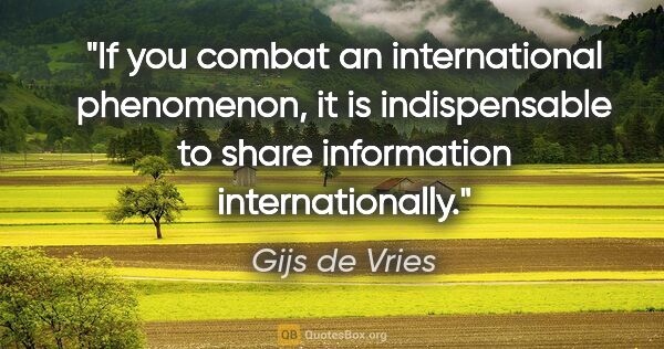Gijs de Vries quote: "If you combat an international phenomenon, it is indispensable..."