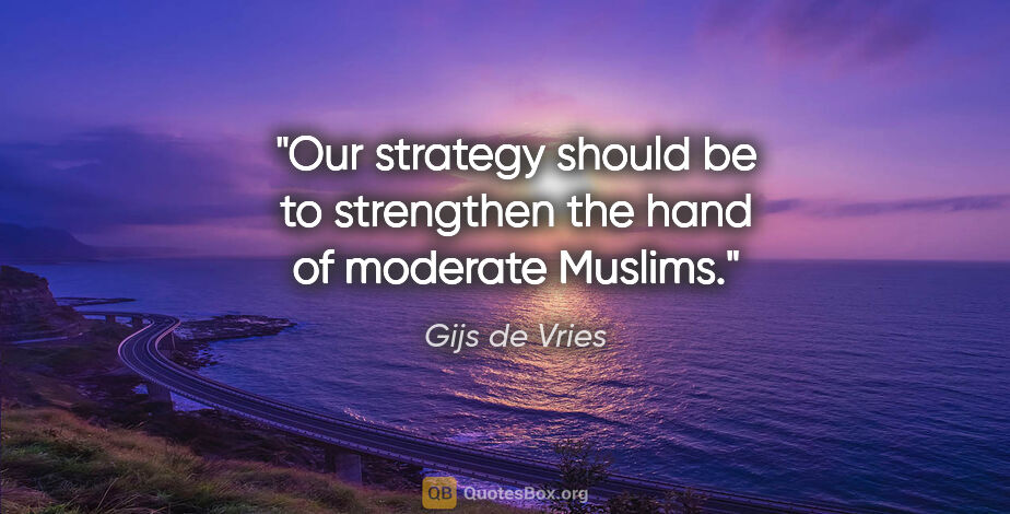 Gijs de Vries quote: "Our strategy should be to strengthen the hand of moderate..."
