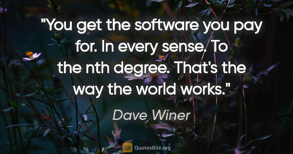 Dave Winer quote: "You get the software you pay for. In every sense. To the nth..."