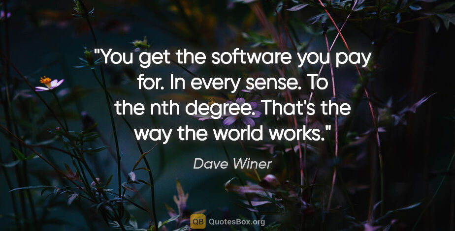 Dave Winer quote: "You get the software you pay for. In every sense. To the nth..."