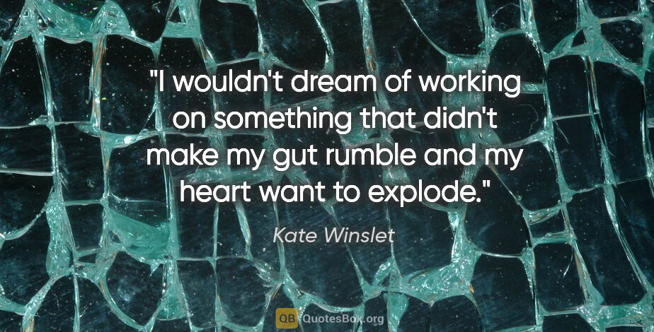 Kate Winslet quote: "I wouldn't dream of working on something that didn't make my..."