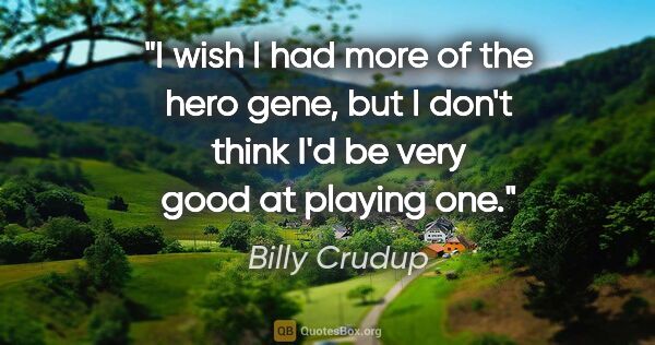 Billy Crudup quote: "I wish I had more of the hero gene, but I don't think I'd be..."