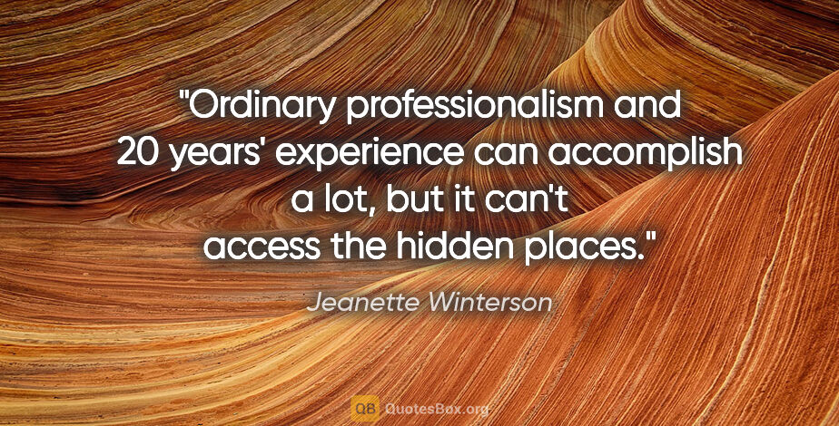 Jeanette Winterson quote: "Ordinary professionalism and 20 years' experience can..."