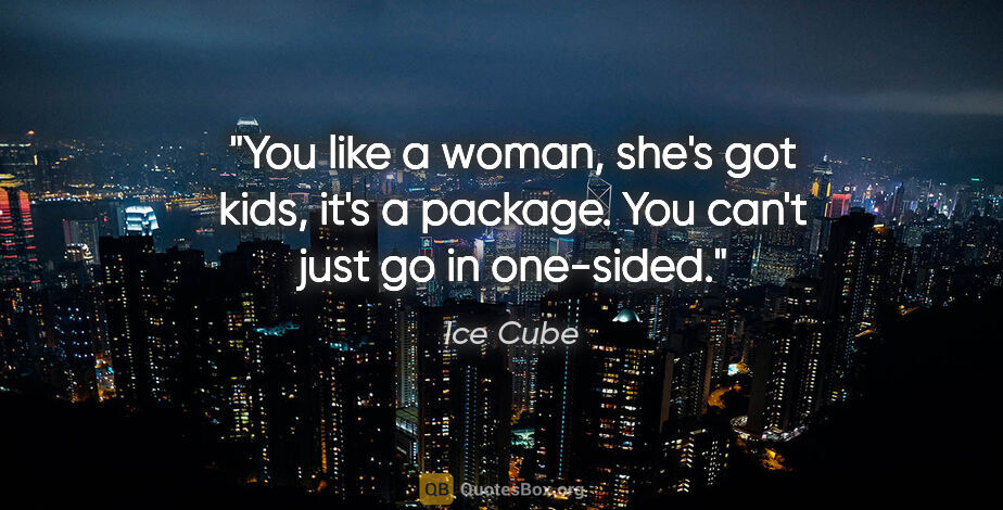 Ice Cube quote: "You like a woman, she's got kids, it's a package. You can't..."