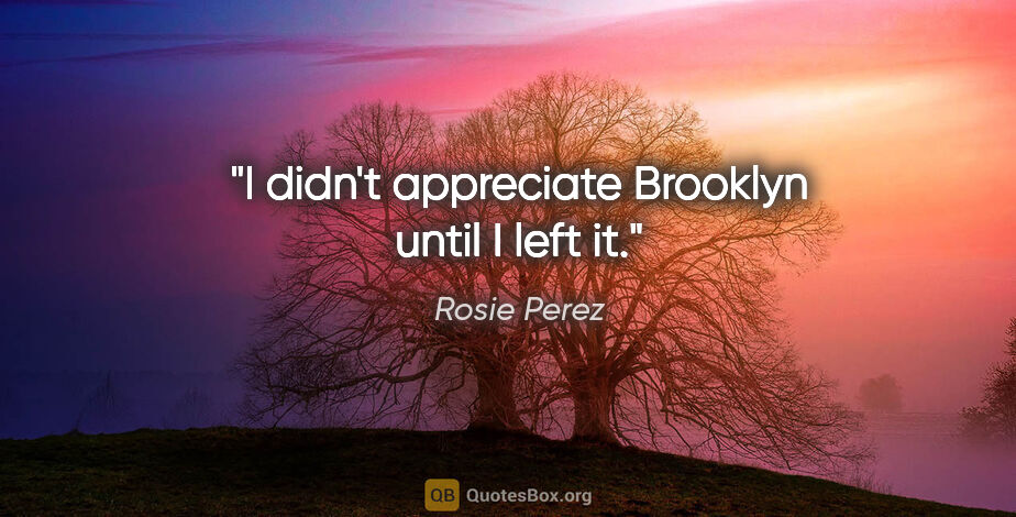 Rosie Perez quote: "I didn't appreciate Brooklyn until I left it."