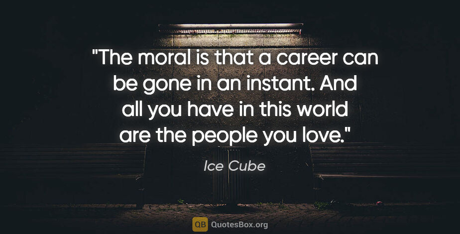 Ice Cube quote: "The moral is that a career can be gone in an instant. And all..."