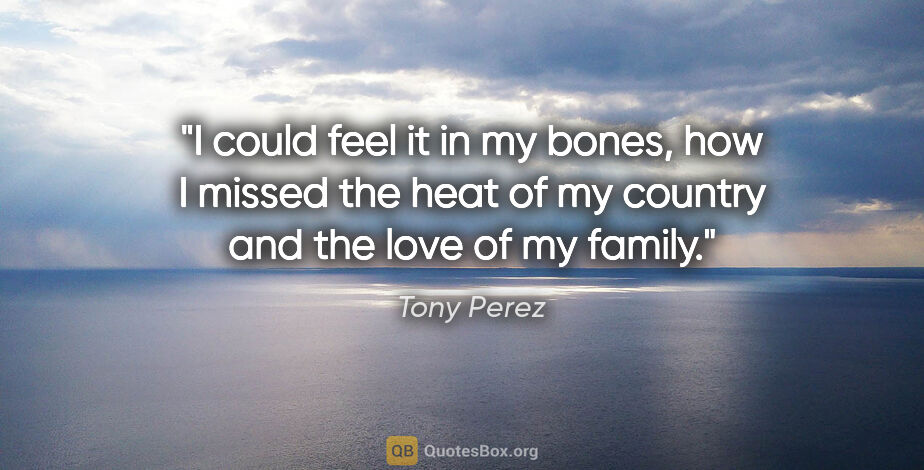 Tony Perez quote: "I could feel it in my bones, how I missed the heat of my..."