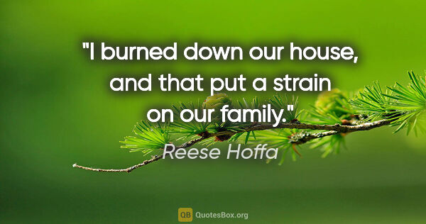 Reese Hoffa quote: "I burned down our house, and that put a strain on our family."