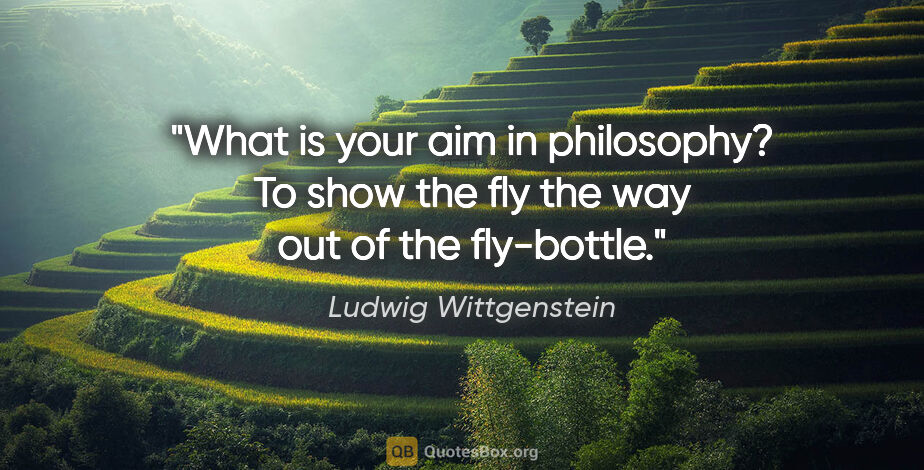 Ludwig Wittgenstein quote: "What is your aim in philosophy? To show the fly the way out of..."